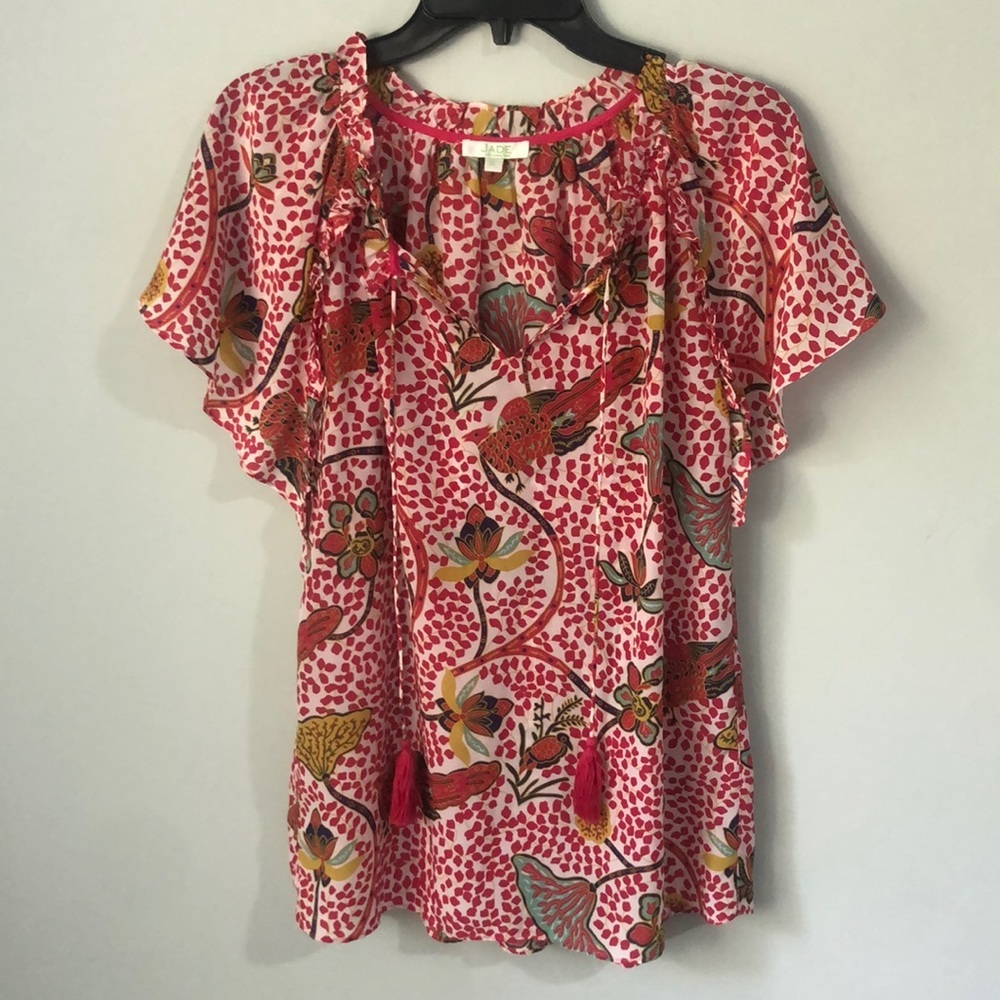 Jade Red Multi Floral Tassel Blouse